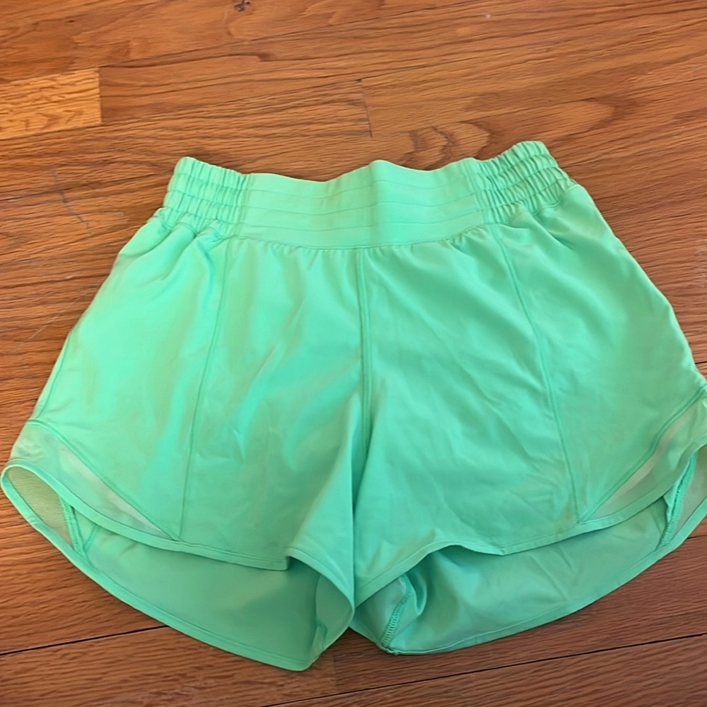 neon green lululemon 2.5 inch shorts